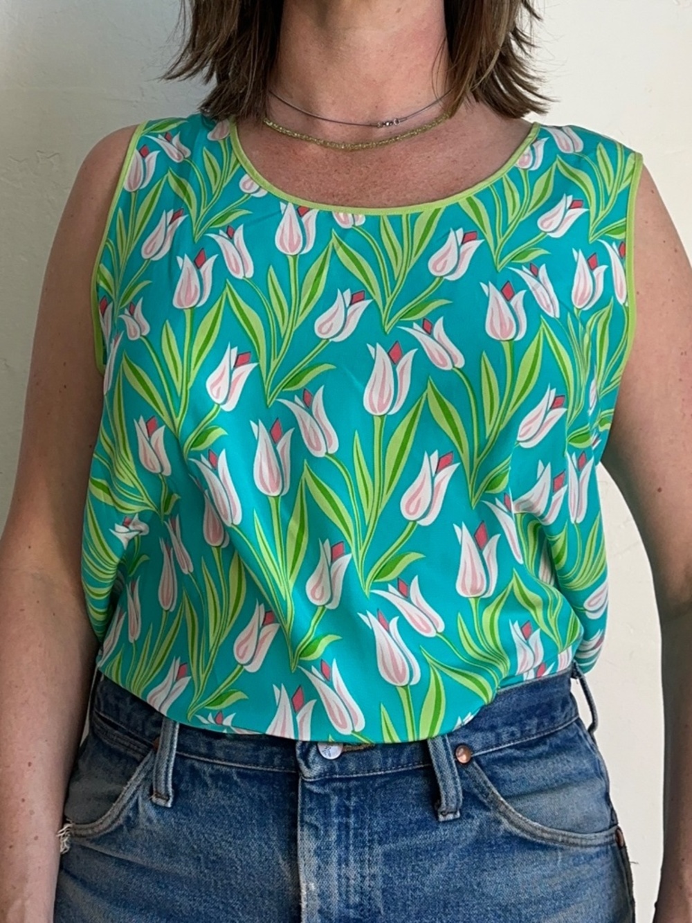 Vintage 1990s Bob Mackie 100% Silk Tulip Tank L XL